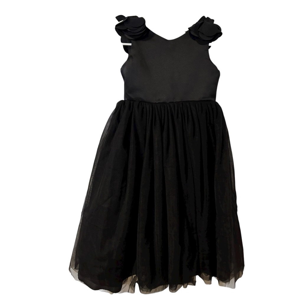 Elegant Black Girls Sleeveless Tulle Fitted Formal Party Event Dress Size 5